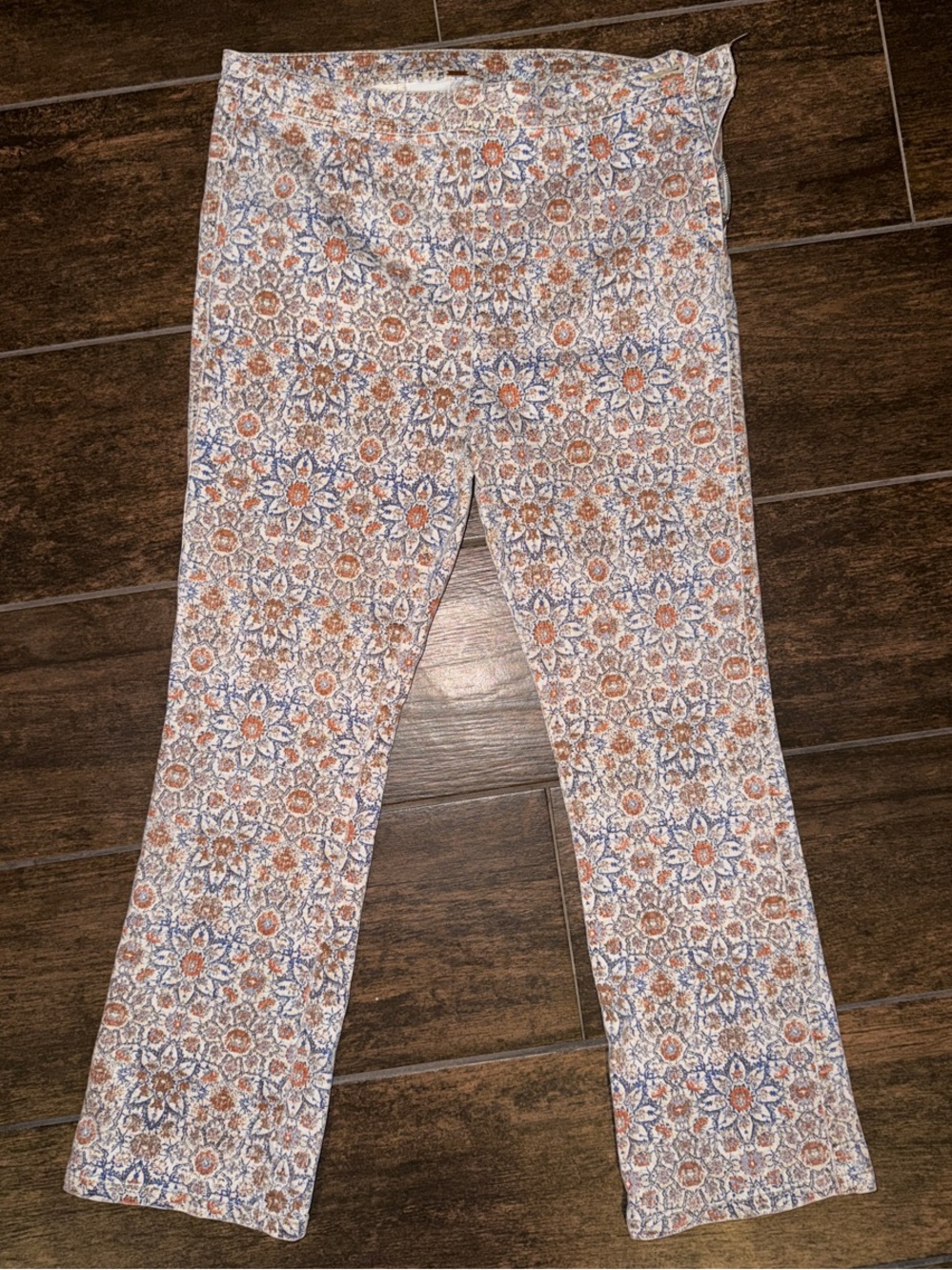 Free People Floral Medallion Side Zip pants in Rust & Blue